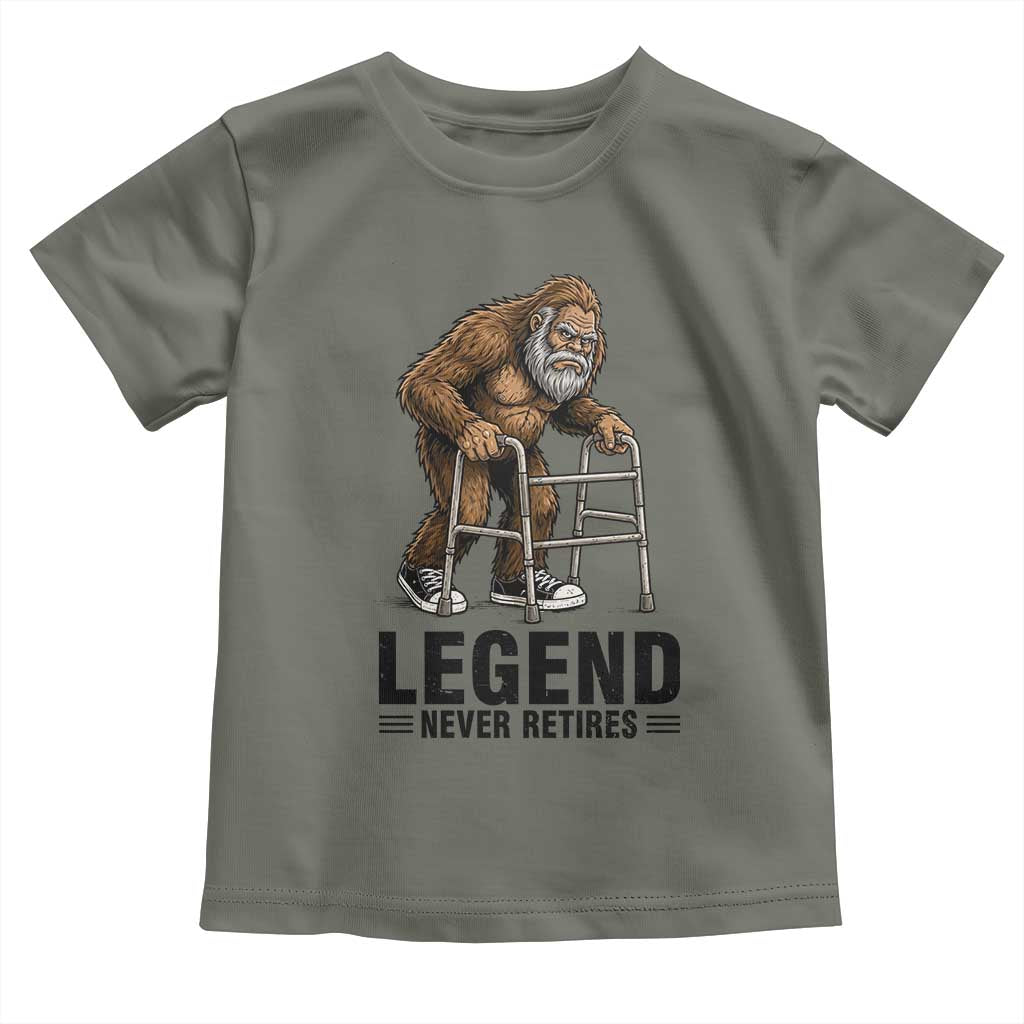 Funny Old Bigfoot Retirement Gift Toddler T Shirt Legend Never Retires