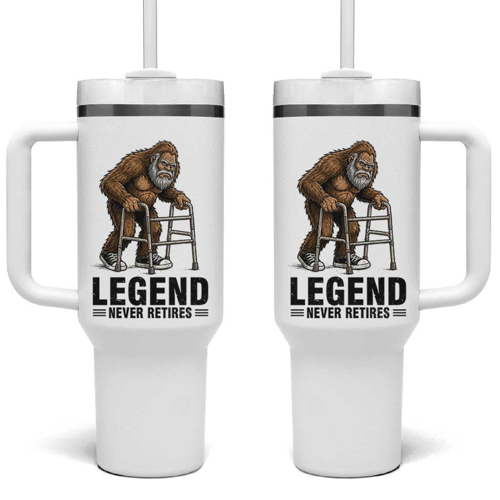 Funny Old Bigfoot Retirement Gift Tumbler With Handle Legend Never Retires