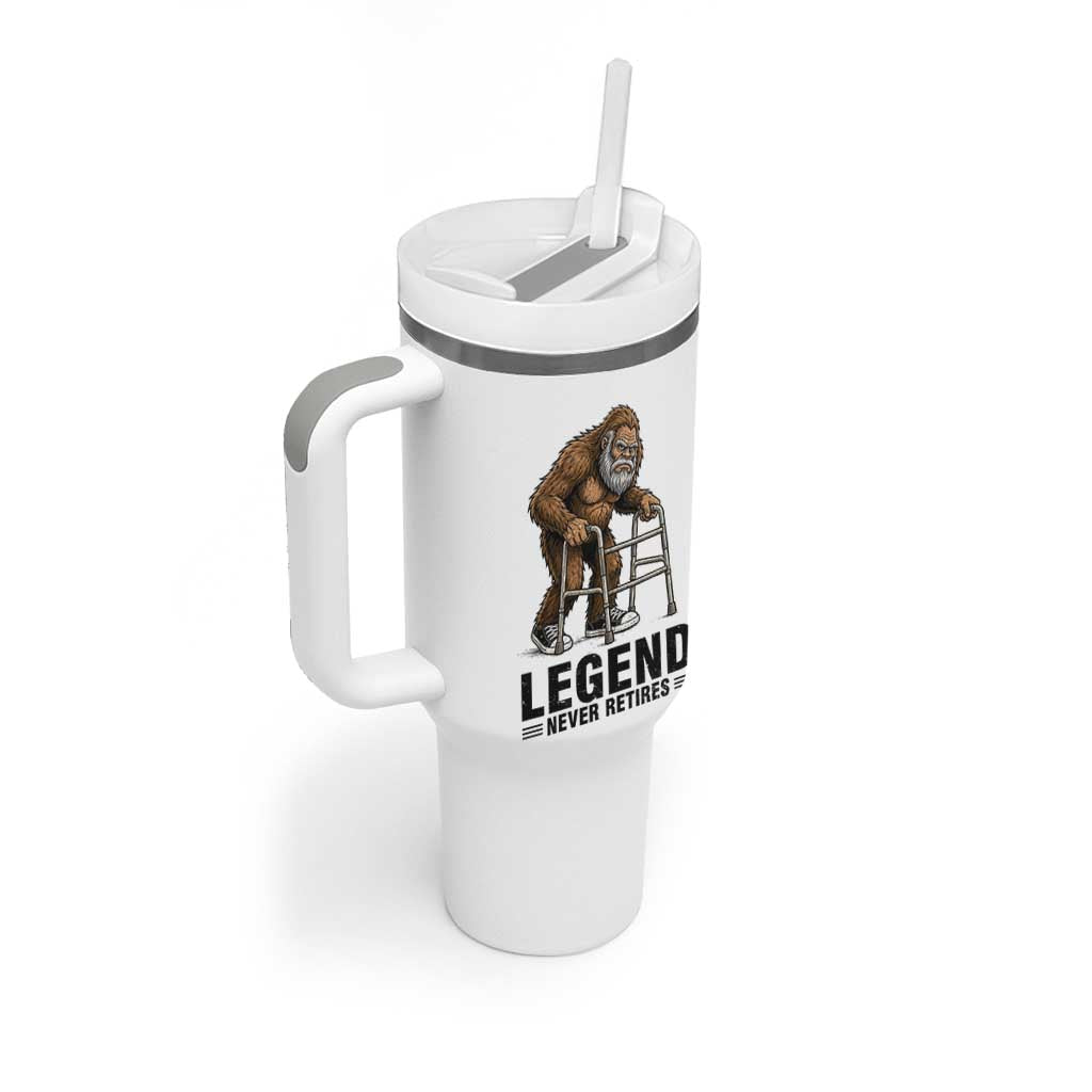 Funny Old Bigfoot Retirement Gift Tumbler With Handle Legend Never Retires