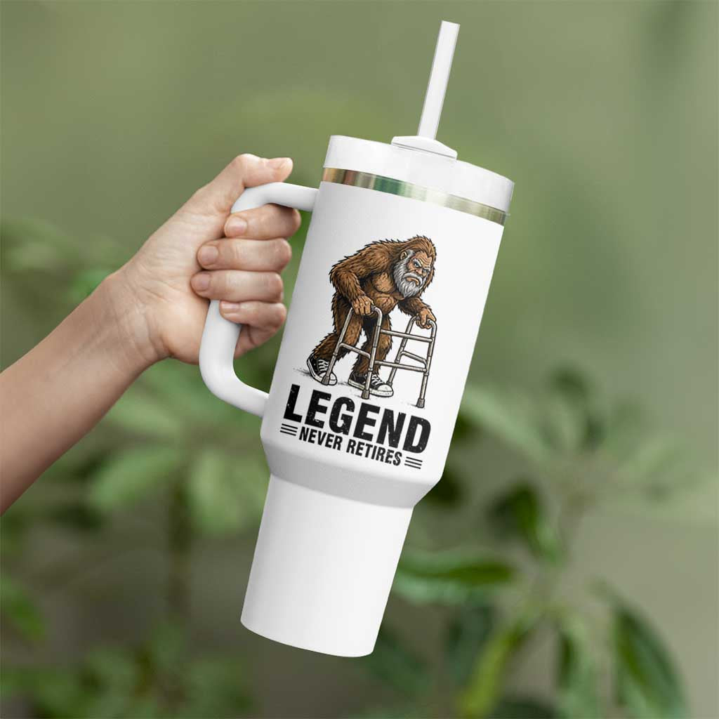 Funny Old Bigfoot Retirement Gift Tumbler With Handle Legend Never Retires