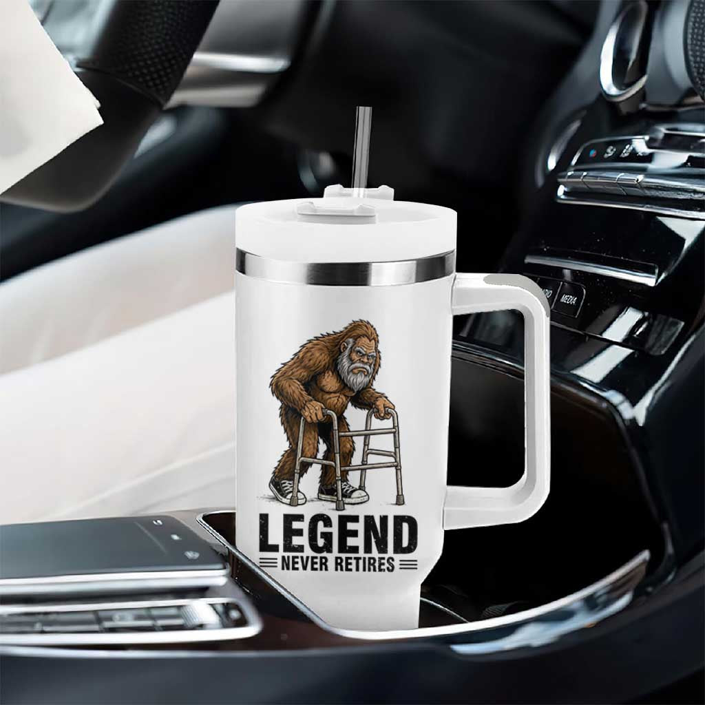 Funny Old Bigfoot Retirement Gift Tumbler With Handle Legend Never Retires