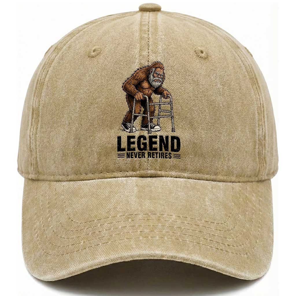 Funny Old Bigfoot Retirement Gift Washed Cotton Baseball Cap Legend Never Retires