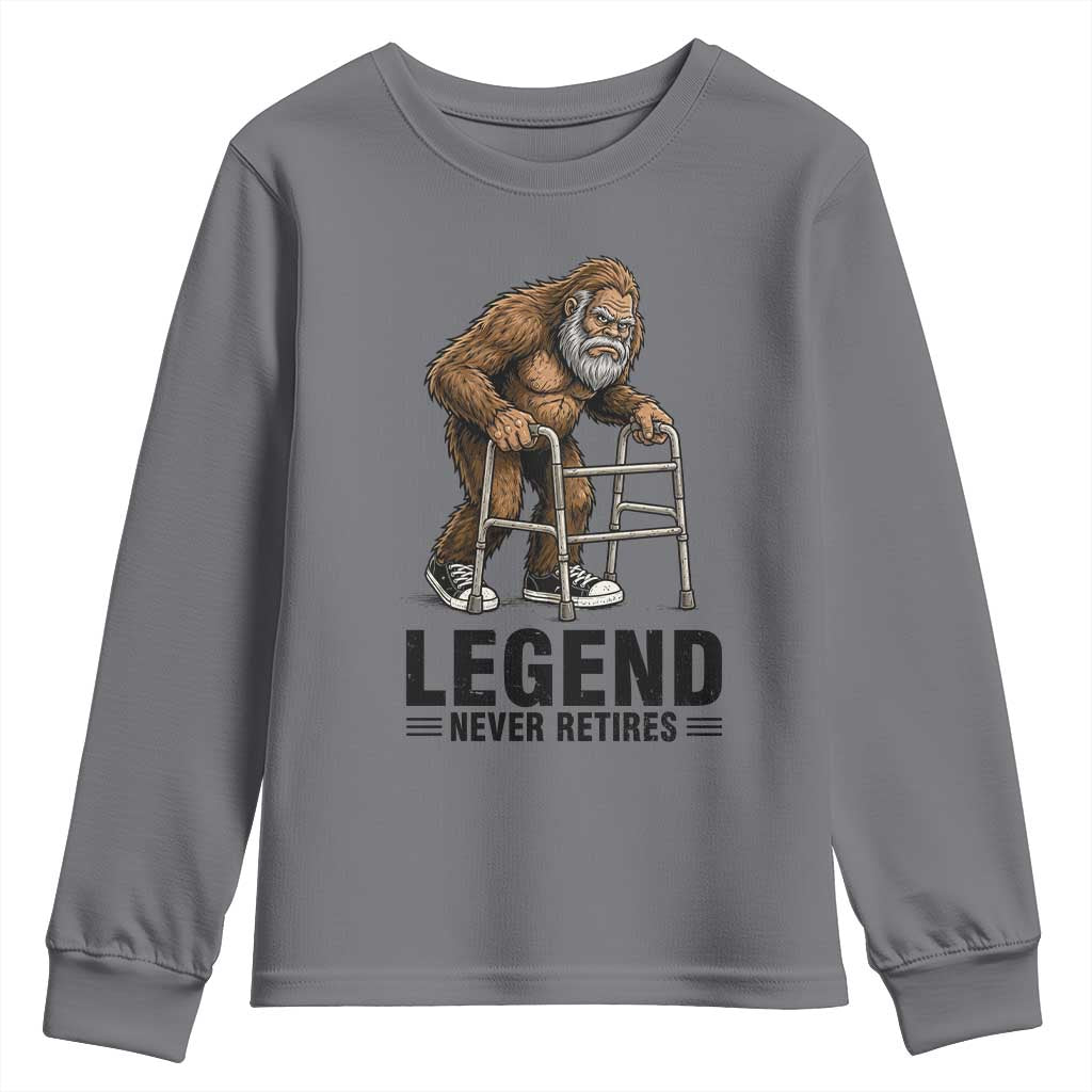Funny Old Bigfoot Retirement Gift Youth Sweatshirt Legend Never Retires