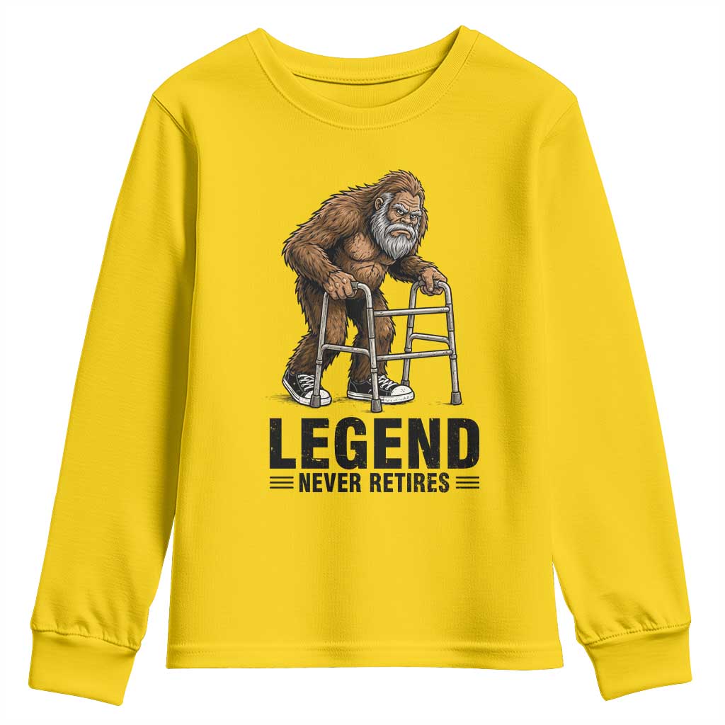 Funny Old Bigfoot Retirement Gift Youth Sweatshirt Legend Never Retires