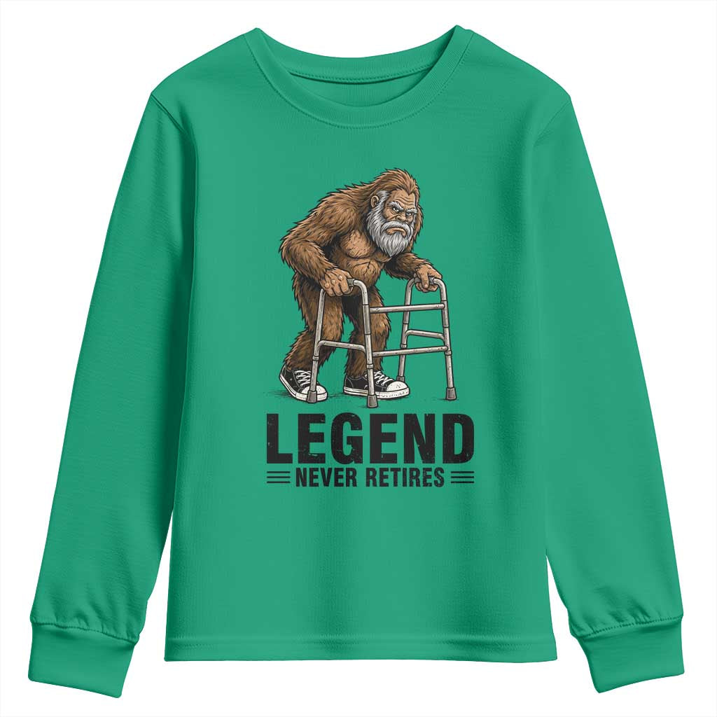 Funny Old Bigfoot Retirement Gift Youth Sweatshirt Legend Never Retires