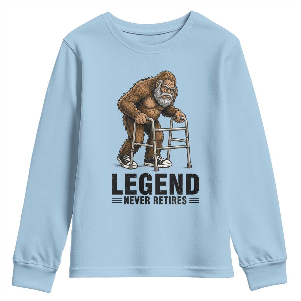Funny Old Bigfoot Retirement Gift Youth Sweatshirt Legend Never Retires