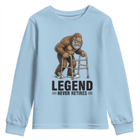 Funny Old Bigfoot Retirement Gift Youth Sweatshirt Legend Never Retires