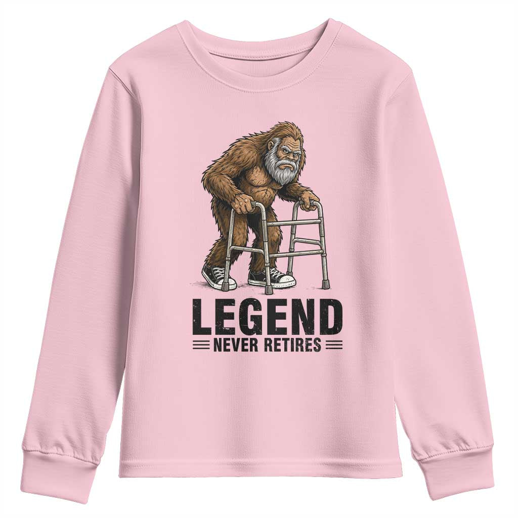 Funny Old Bigfoot Retirement Gift Youth Sweatshirt Legend Never Retires