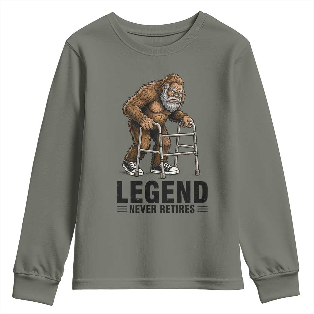 Funny Old Bigfoot Retirement Gift Youth Sweatshirt Legend Never Retires