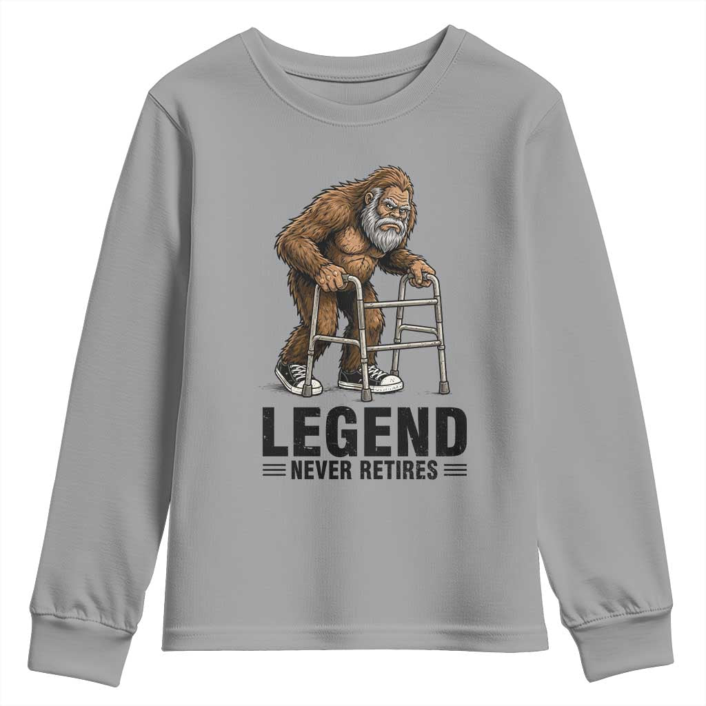 Funny Old Bigfoot Retirement Gift Youth Sweatshirt Legend Never Retires
