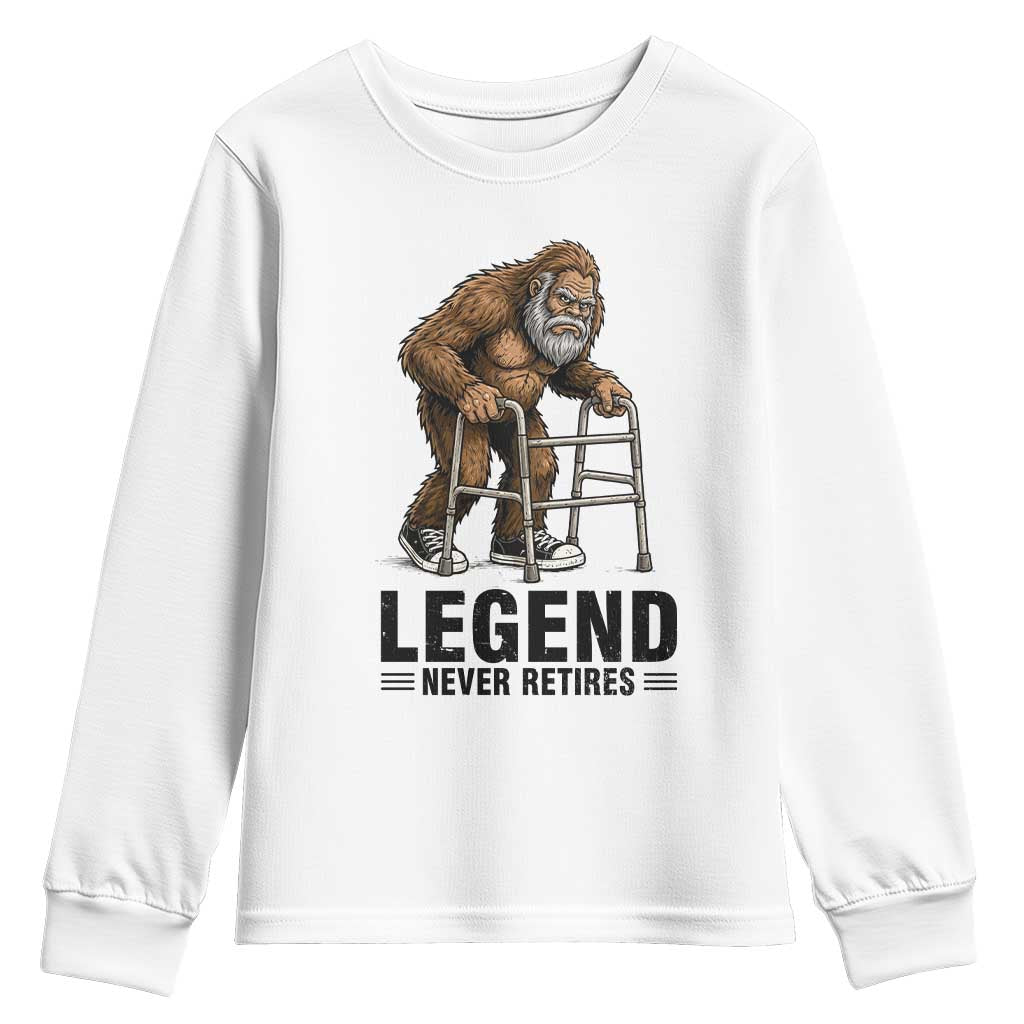 Funny Old Bigfoot Retirement Gift Youth Sweatshirt Legend Never Retires