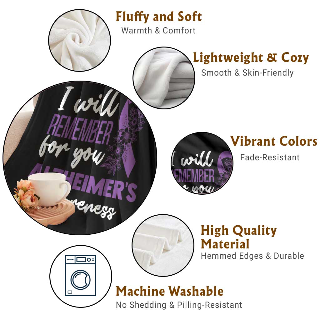 Alzheimers Caregiver Support Purple Ribbon Throw Blanket I Will Remember For You