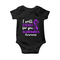 Alzheimers Caregiver Support Purple Ribbon Baby Onesie I Will Remember For You