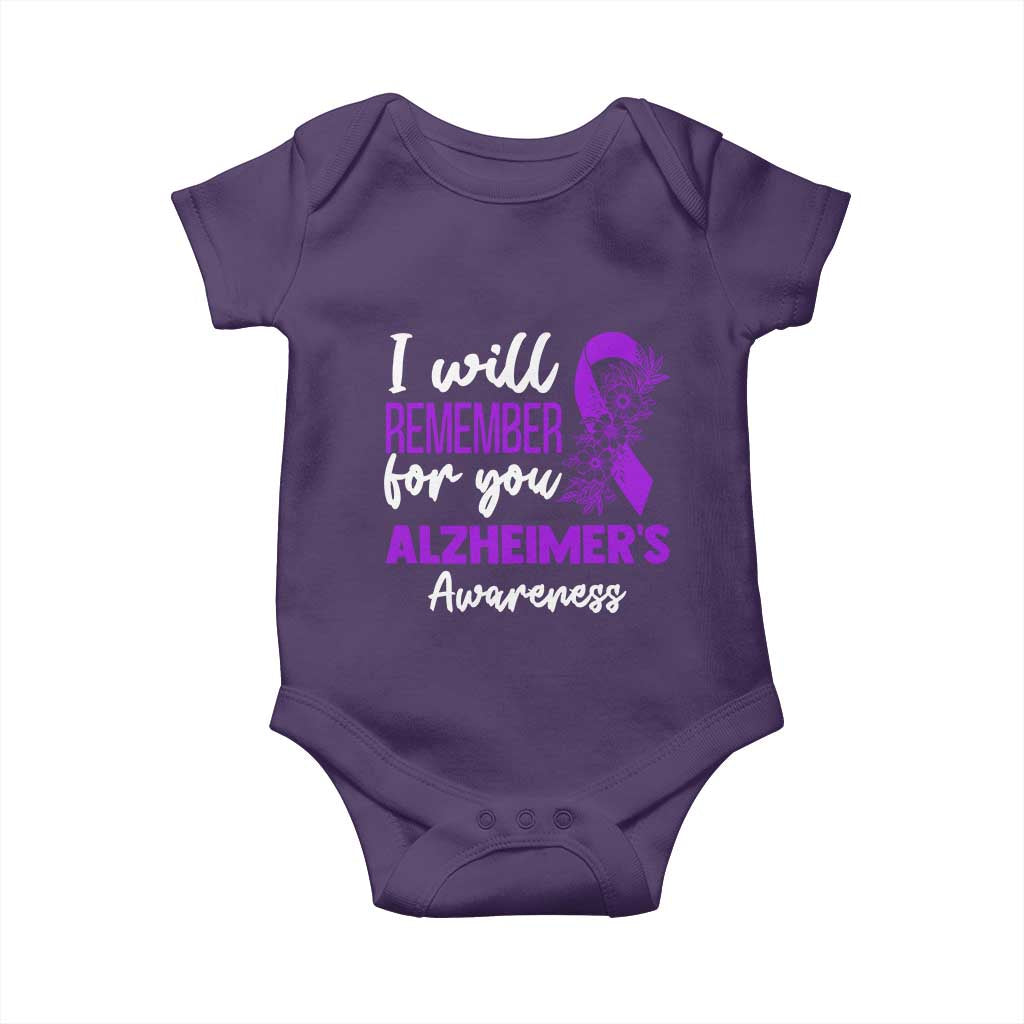 Alzheimers Caregiver Support Purple Ribbon Baby Onesie I Will Remember For You