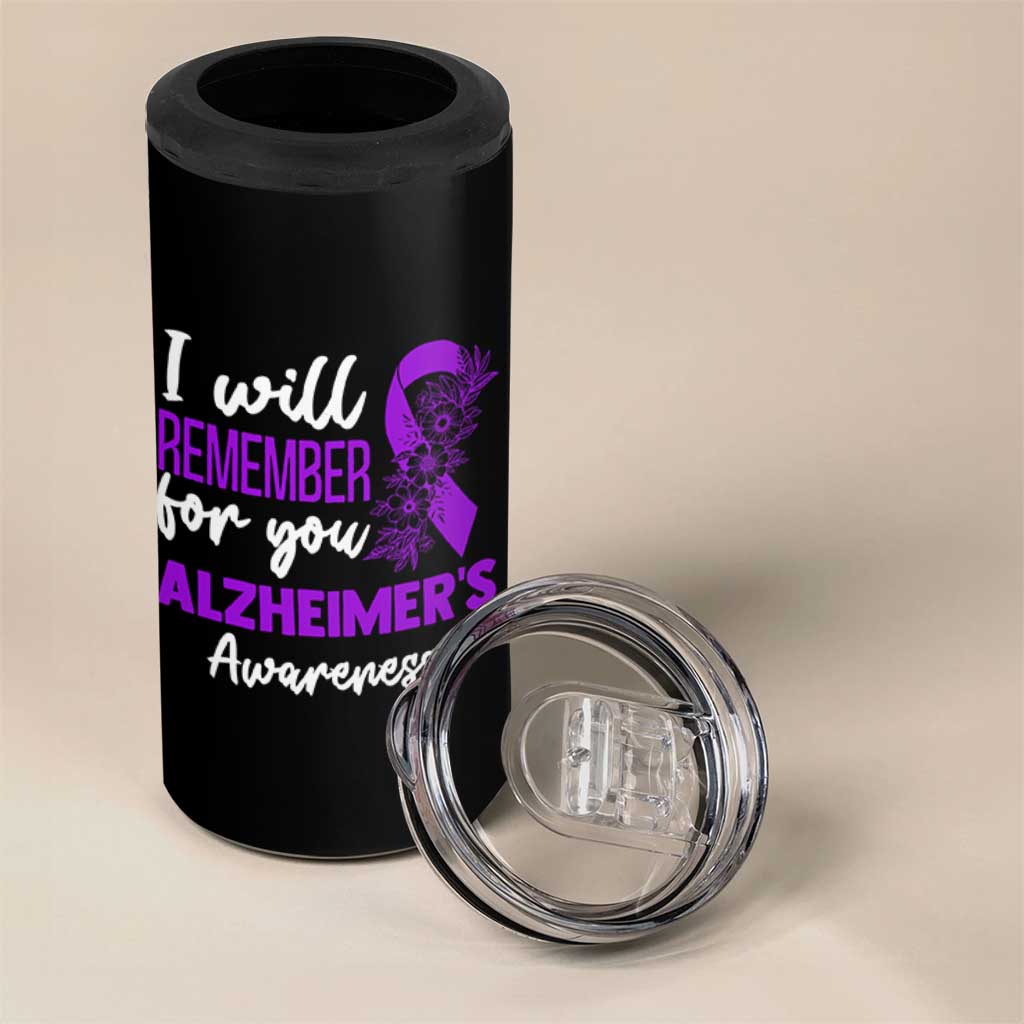 Alzheimers Caregiver Support Purple Ribbon 4 in 1 Can Cooler Tumbler I Will Remember For You