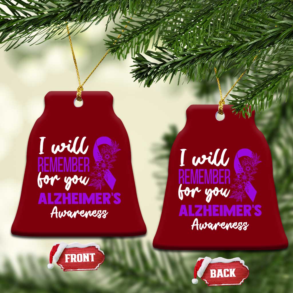 Alzheimers Caregiver Support Purple Ribbon Ceramic Ornament I Will Remember For You