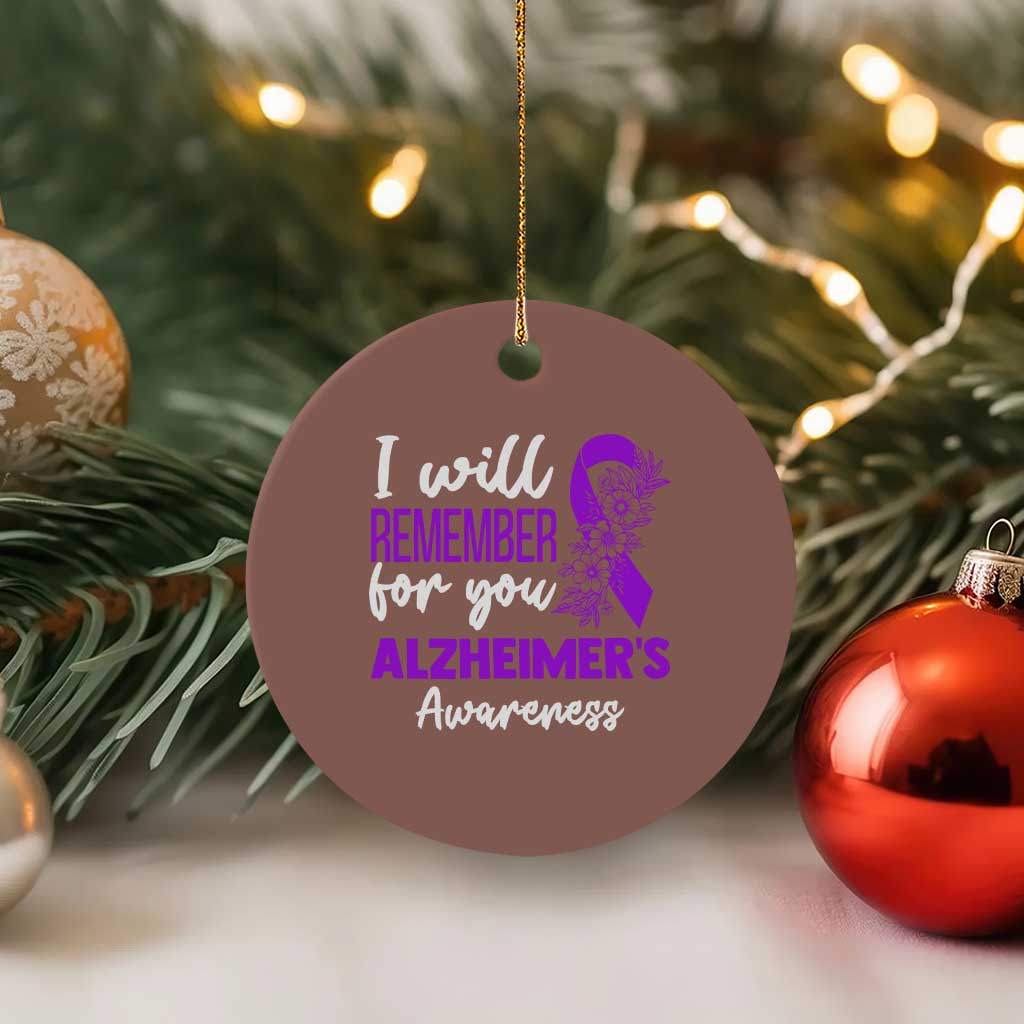 Alzheimers Caregiver Support Purple Ribbon Ceramic Ornament I Will Remember For You