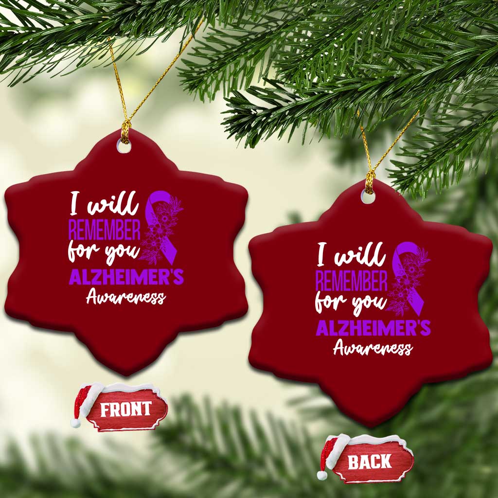 Alzheimers Caregiver Support Purple Ribbon Ceramic Ornament I Will Remember For You