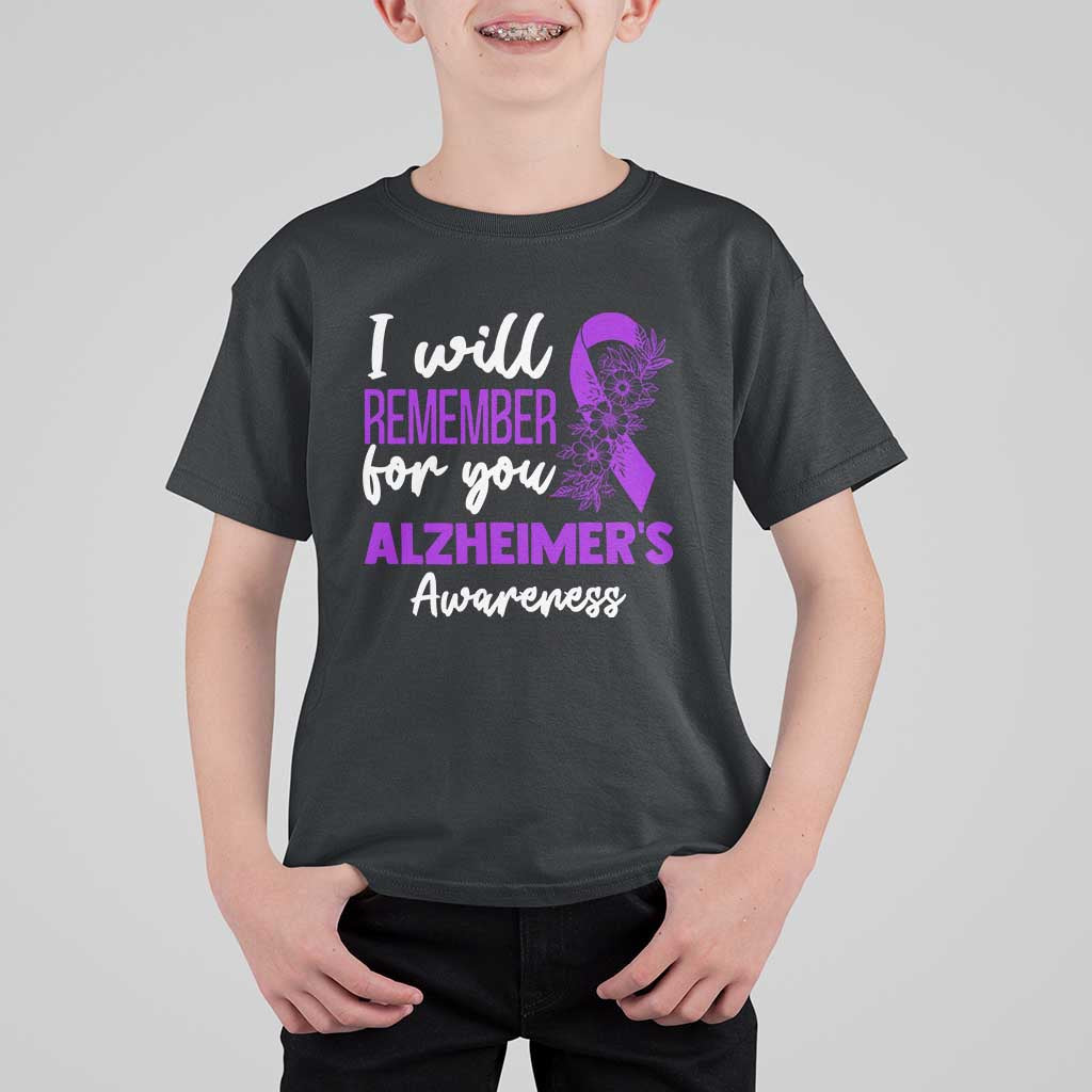 Alzheimers Caregiver Support Purple Ribbon T Shirt For Kid I Will Remember For You