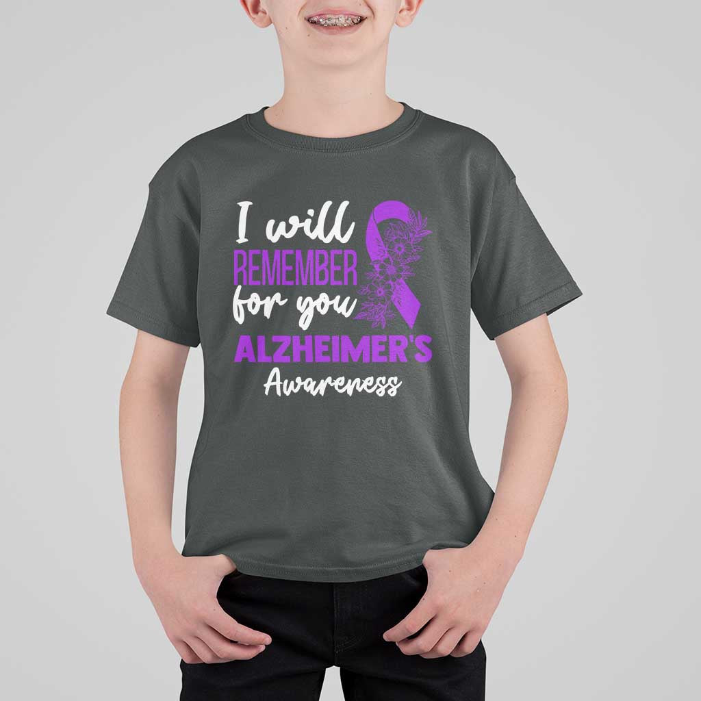 Alzheimers Caregiver Support Purple Ribbon T Shirt For Kid I Will Remember For You