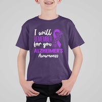 Alzheimers Caregiver Support Purple Ribbon T Shirt For Kid I Will Remember For You