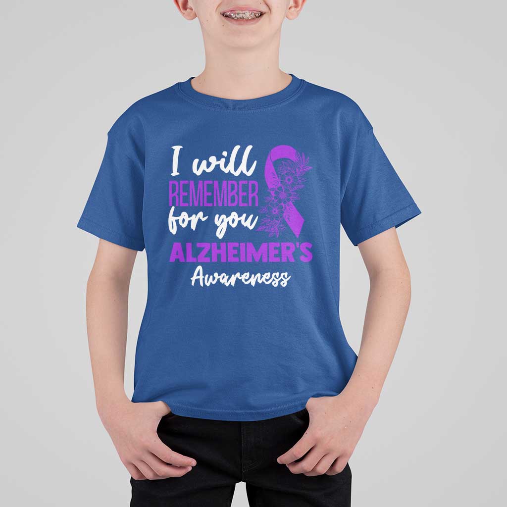 Alzheimers Caregiver Support Purple Ribbon T Shirt For Kid I Will Remember For You
