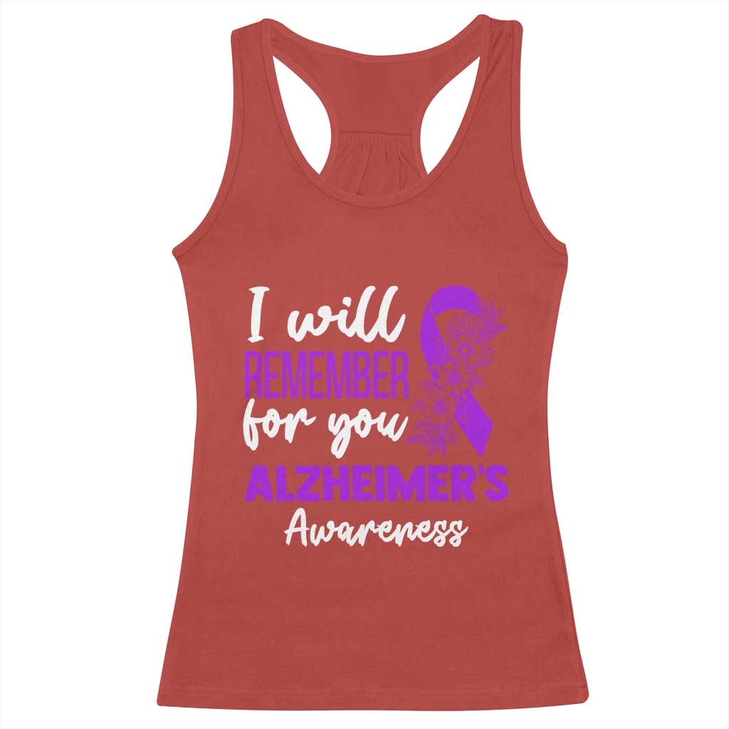 Alzheimers Caregiver Support Purple Ribbon Racerback Tank Top I Will Remember For You