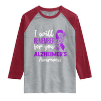 Alzheimers Caregiver Support Purple Ribbon Raglan Shirt I Will Remember For You
