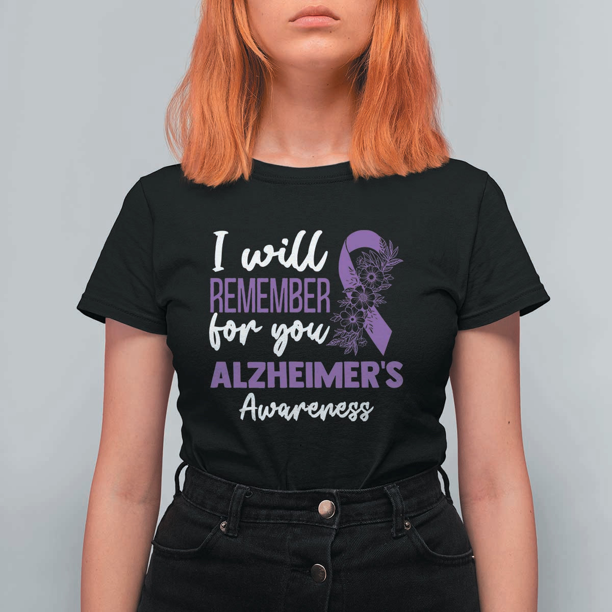 Alzheimers Caregiver Support Purple Ribbon T Shirt For Women I Will Remember For You