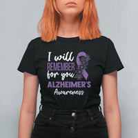 Alzheimers Caregiver Support Purple Ribbon T Shirt For Women I Will Remember For You