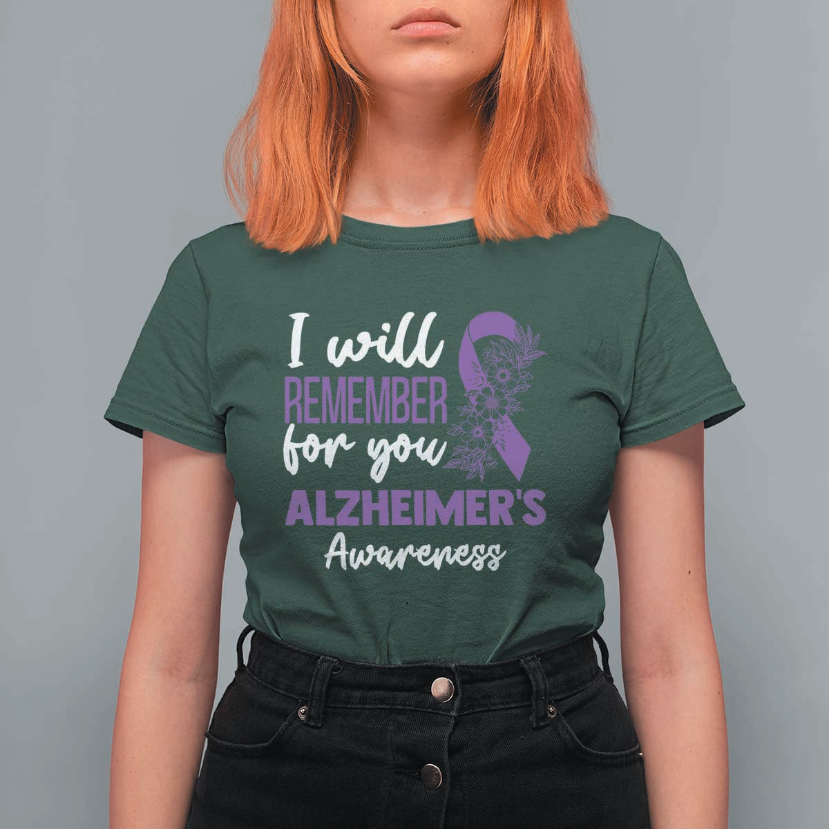 Alzheimers Caregiver Support Purple Ribbon T Shirt For Women I Will Remember For You