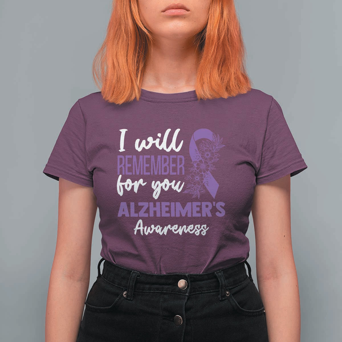 Alzheimers Caregiver Support Purple Ribbon T Shirt For Women I Will Remember For You