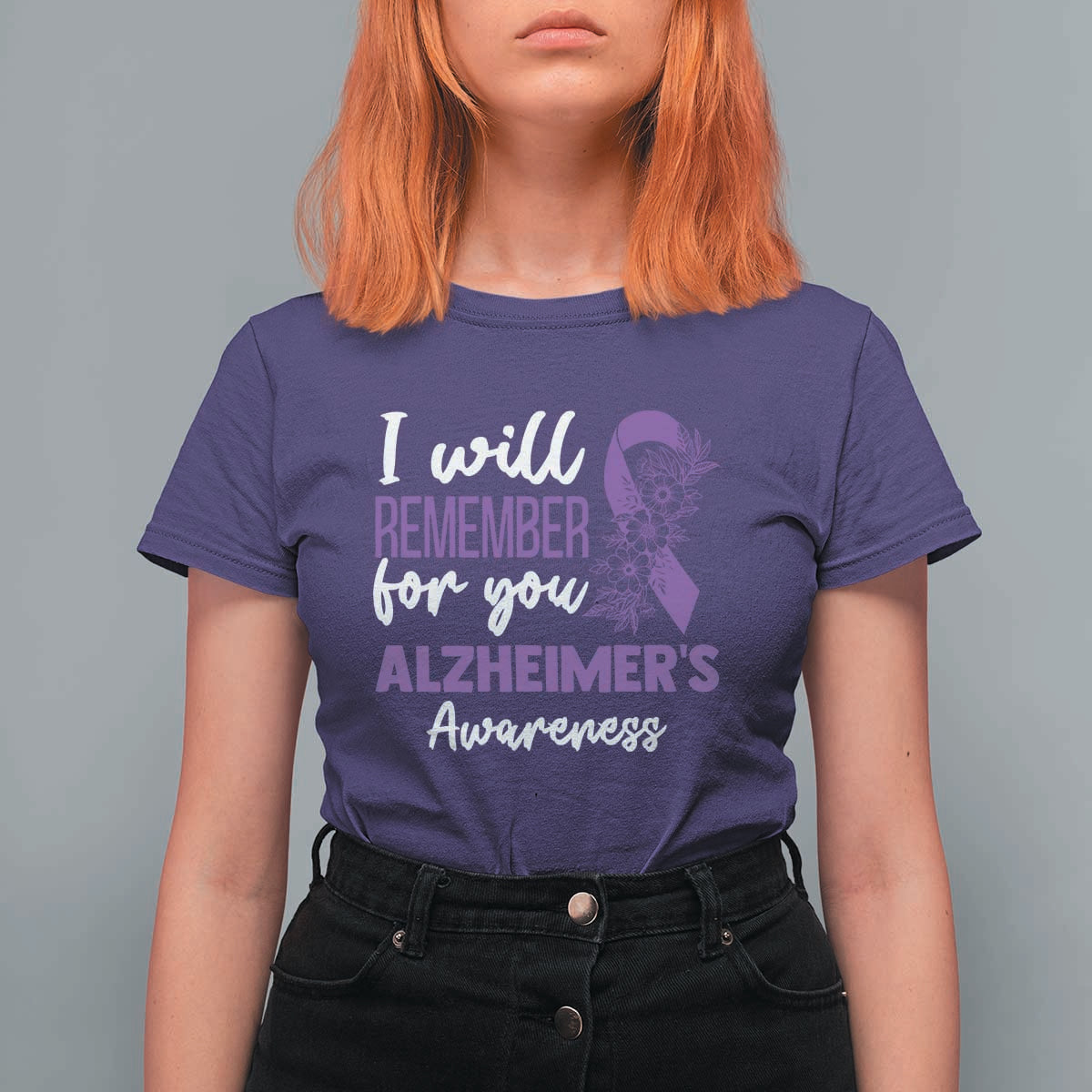 Alzheimers Caregiver Support Purple Ribbon T Shirt For Women I Will Remember For You