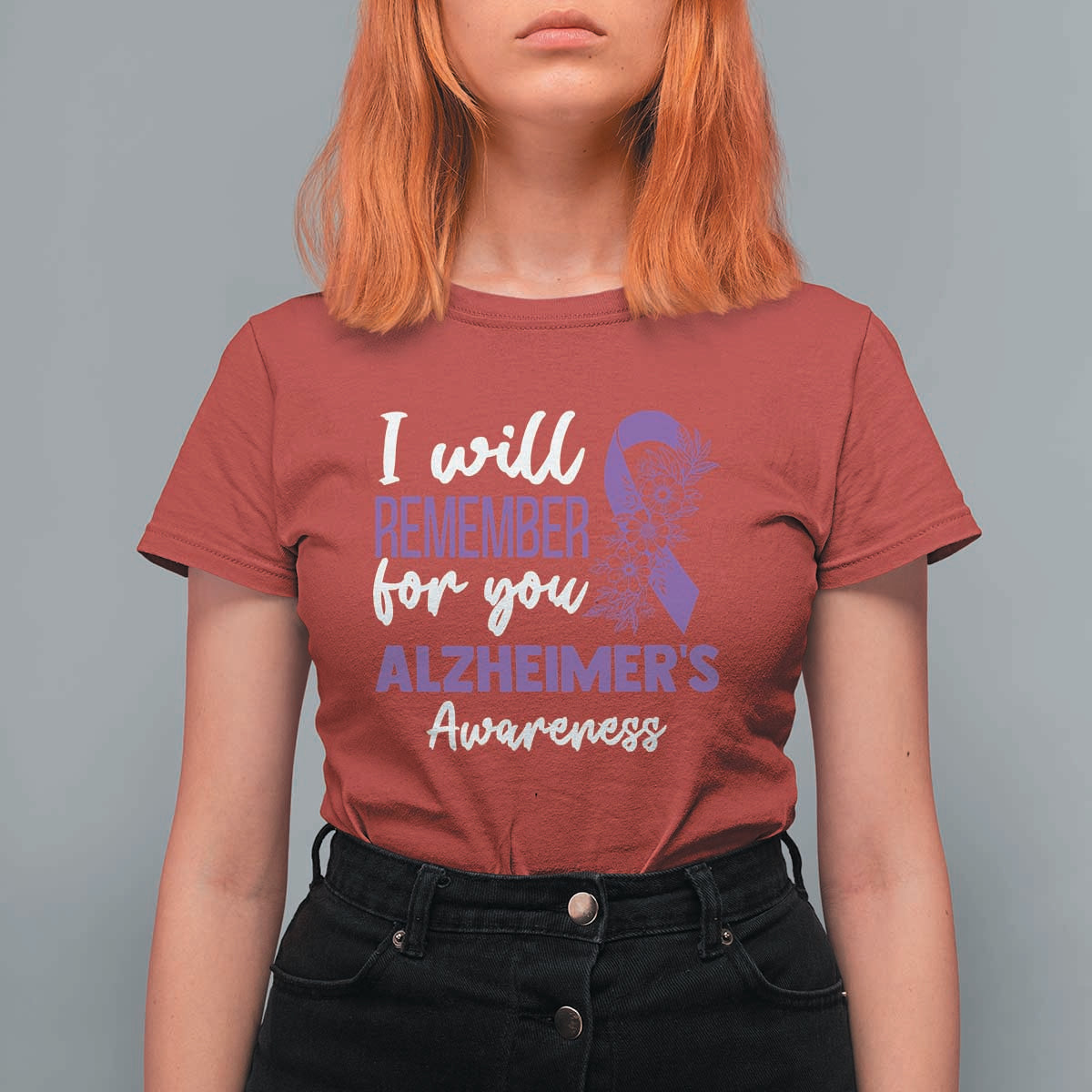 Alzheimers Caregiver Support Purple Ribbon T Shirt For Women I Will Remember For You
