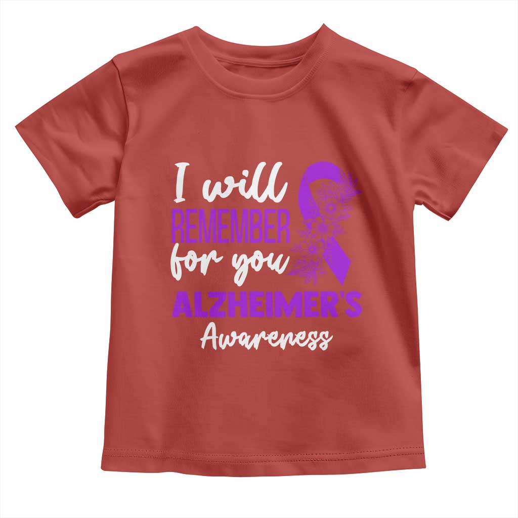 Alzheimers Caregiver Support Purple Ribbon Toddler T Shirt I Will Remember For You