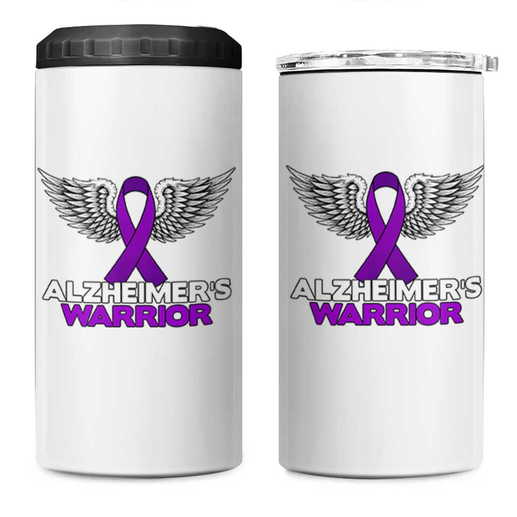 Alzheimers Warrior 4 in 1 Can Cooler Tumbler Purple Ribbon Angel Wings Memory Support Gift