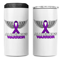 Alzheimers Warrior 4 in 1 Can Cooler Tumbler Purple Ribbon Angel Wings Memory Support Gift