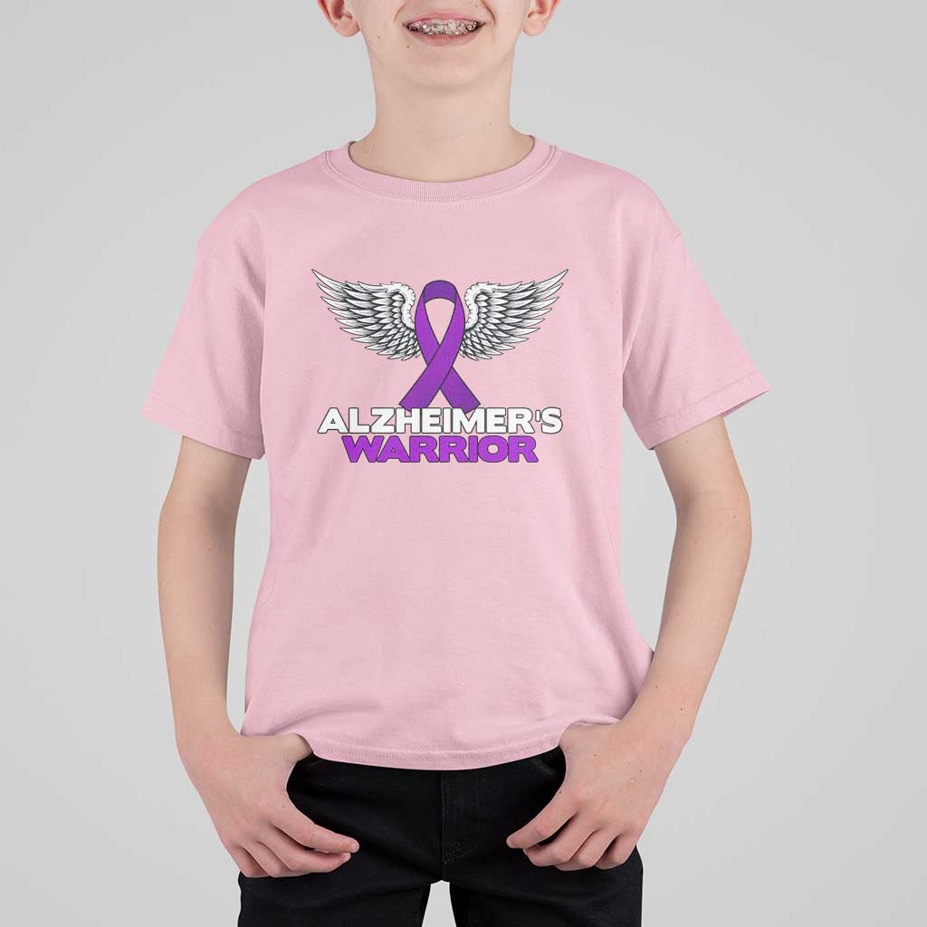 Alzheimers Warrior T Shirt For Kid Purple Ribbon Angel Wings Memory Support Gift