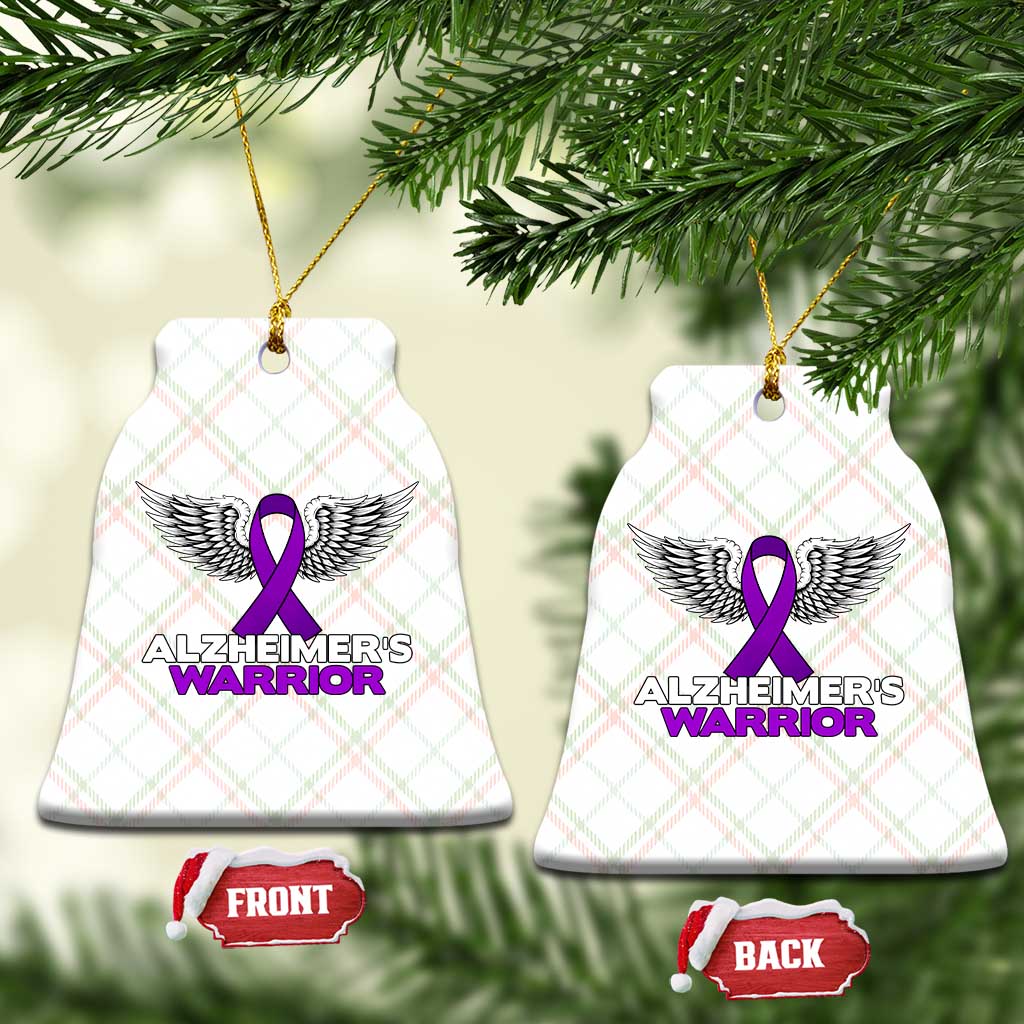 Alzheimers Warrior Ceramic Ornament Purple Ribbon Angel Wings Memory Support Gift