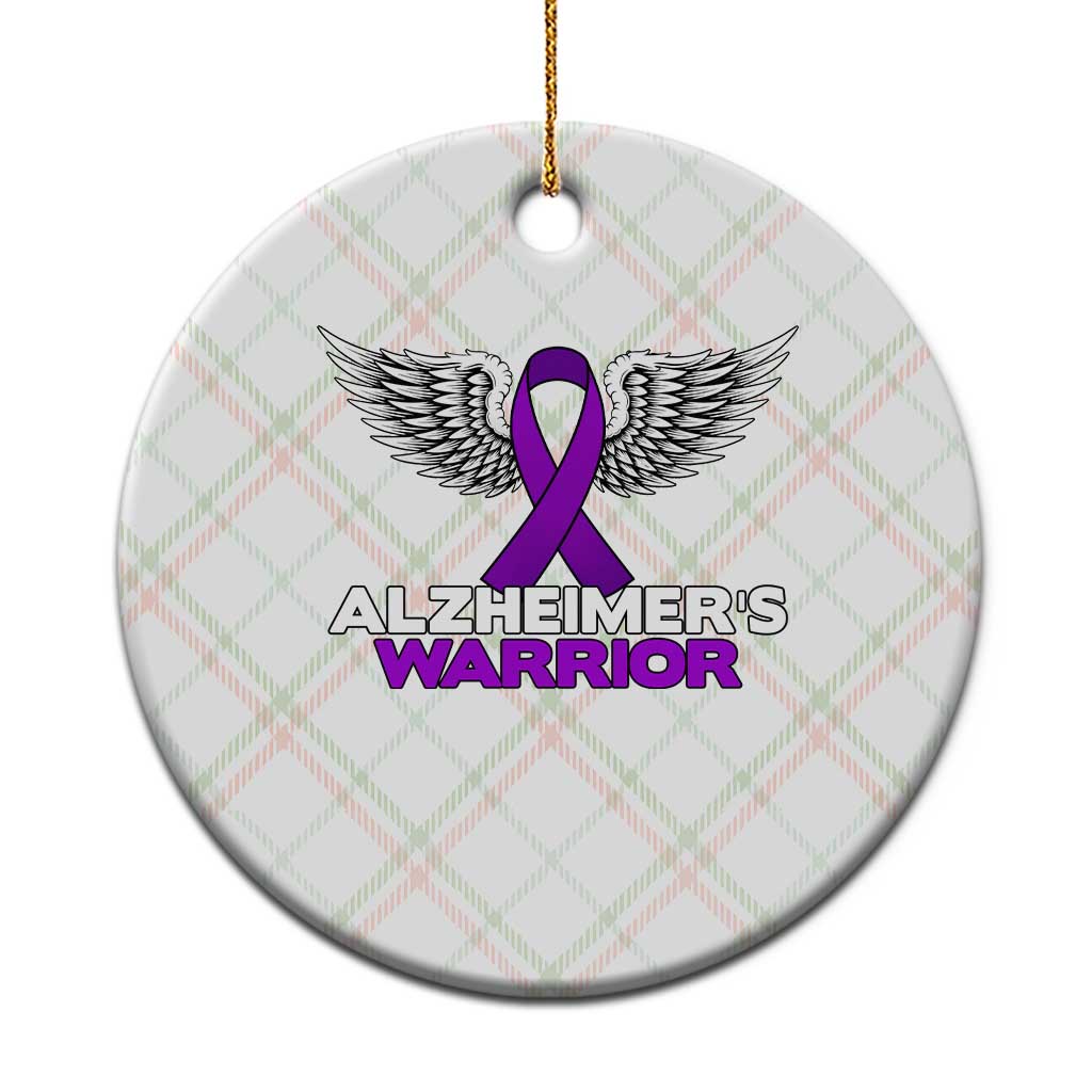 Alzheimers Warrior Ceramic Ornament Purple Ribbon Angel Wings Memory Support Gift