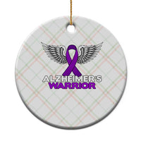 Alzheimers Warrior Ceramic Ornament Purple Ribbon Angel Wings Memory Support Gift