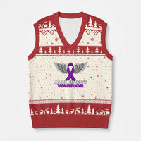 Alzheimers Warrior V-Neck Knit Sweater Vest Purple Ribbon Angel Wings Memory Support Gift