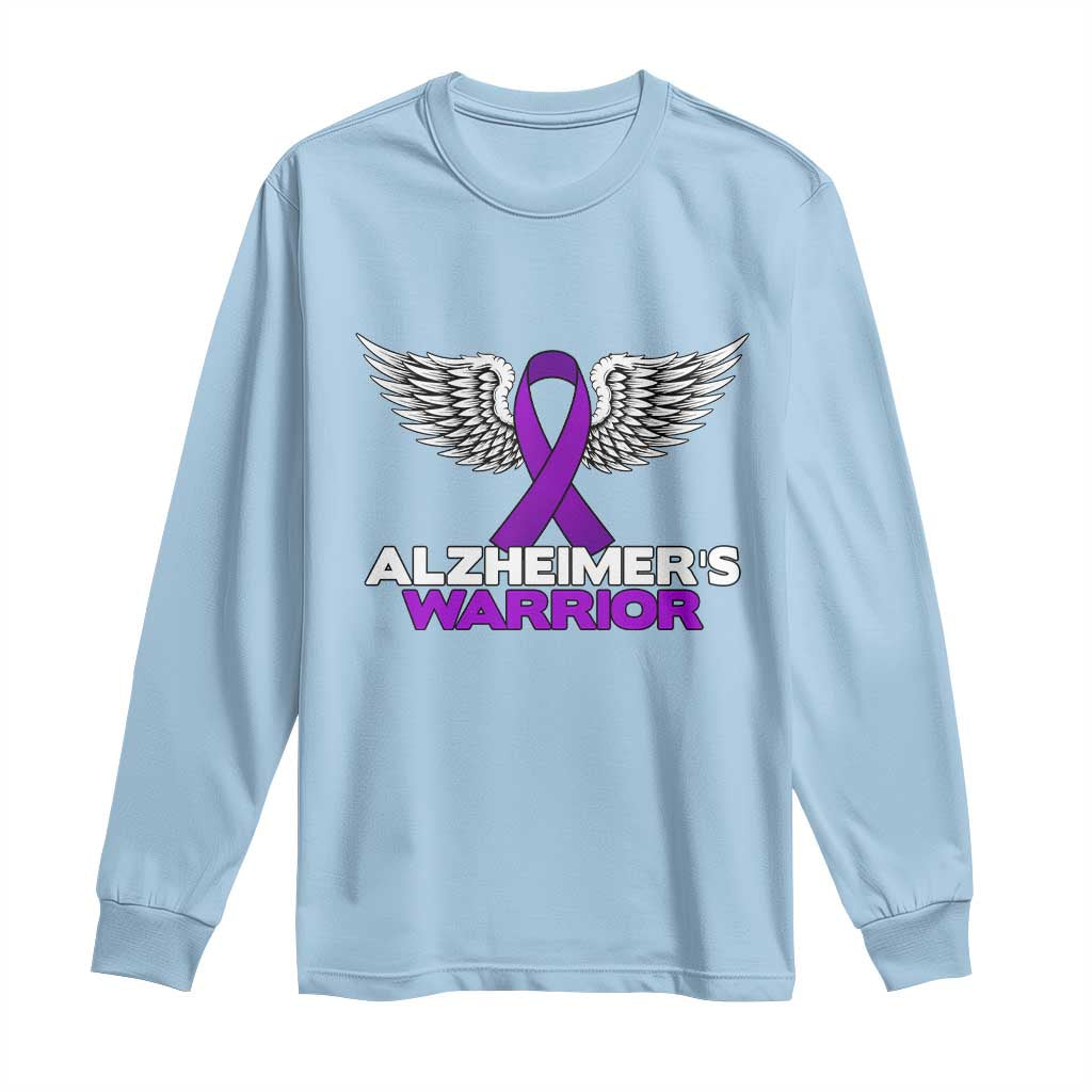 Alzheimers Warrior Long Sleeve Shirt Purple Ribbon Angel Wings Memory Support Gift