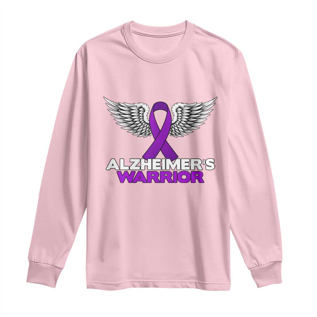 Alzheimers Warrior Long Sleeve Shirt Purple Ribbon Angel Wings Memory Support Gift