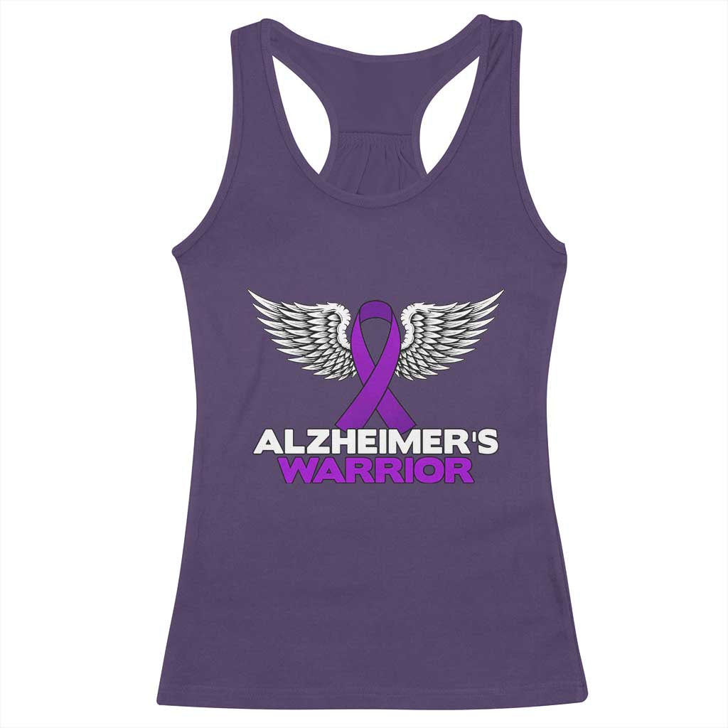 Alzheimers Warrior Racerback Tank Top Purple Ribbon Angel Wings Memory Support Gift
