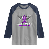 Alzheimers Warrior Raglan Shirt Purple Ribbon Angel Wings Memory Support Gift