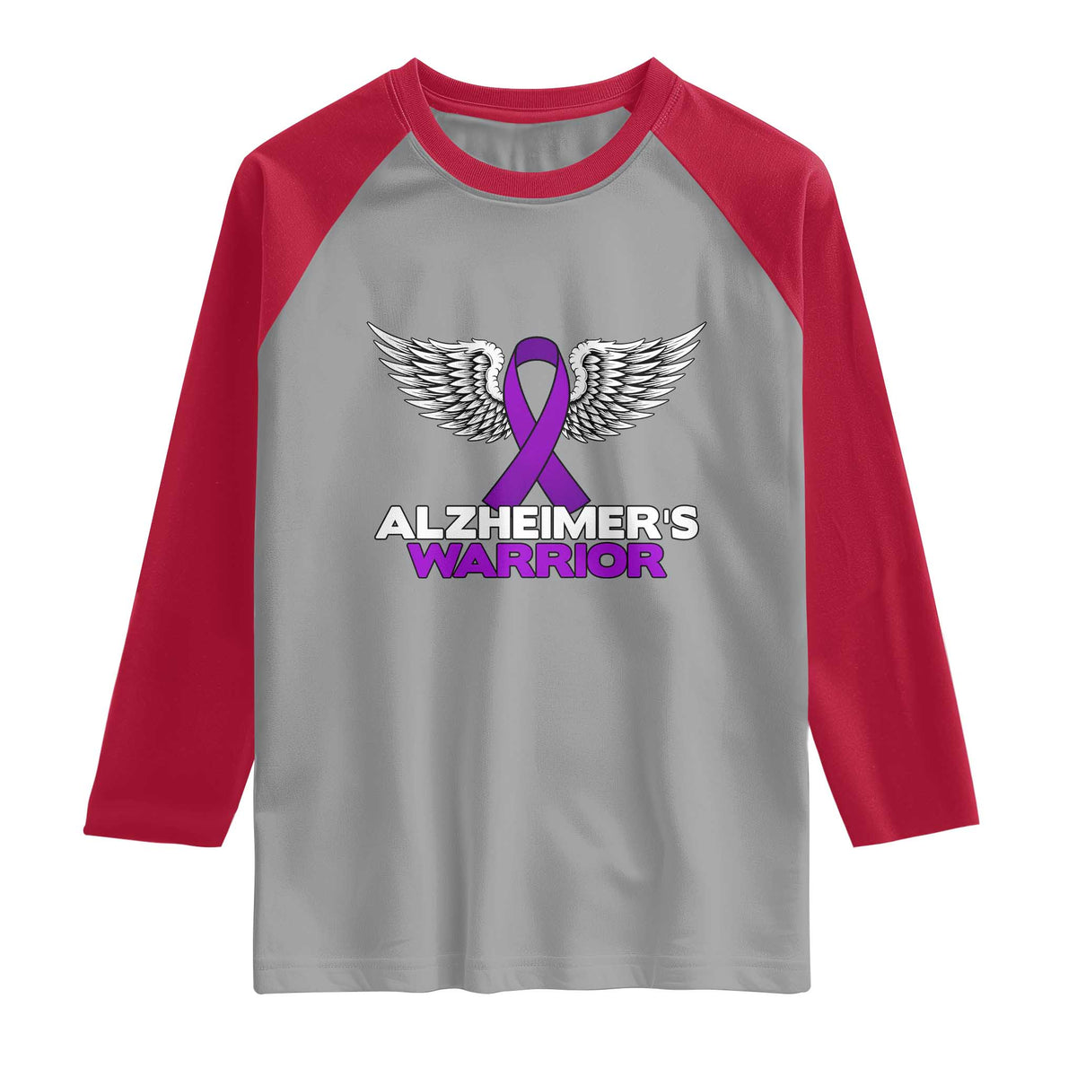 Alzheimers Warrior Raglan Shirt Purple Ribbon Angel Wings Memory Support Gift