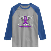Alzheimers Warrior Raglan Shirt Purple Ribbon Angel Wings Memory Support Gift