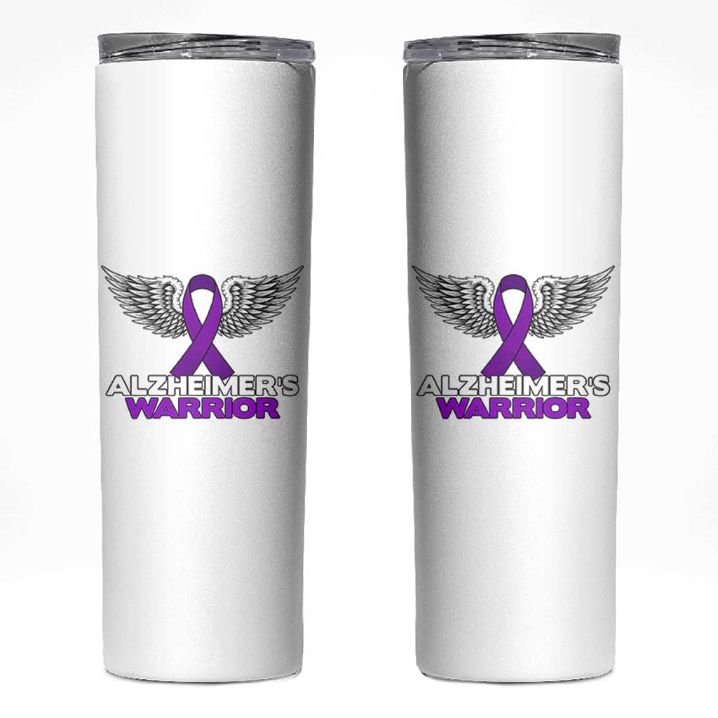 Alzheimers Warrior Skinny Tumbler Purple Ribbon Angel Wings Memory Support Gift