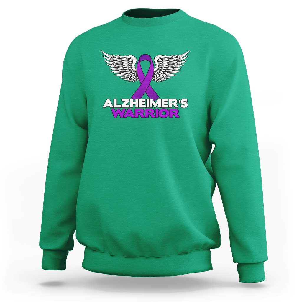 Alzheimers Warrior Sweatshirt Purple Ribbon Angel Wings Memory Support Gift